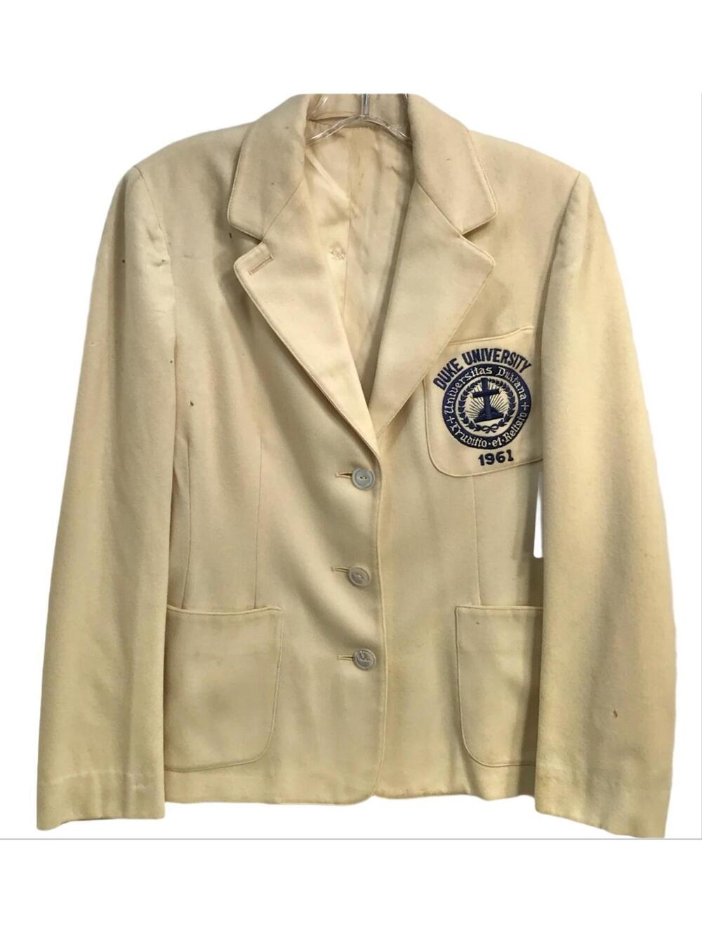 Vintage Duke University Cream Wool Blazer Jacket 1961 Moth Holes Adult SMALL